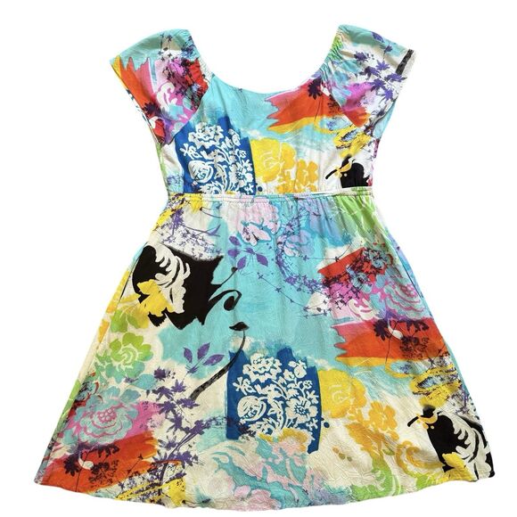 Jams World Dress Womens Size M Floral Abstract Empire Waist Tropical Beach Vivid - Picture 12 of 15